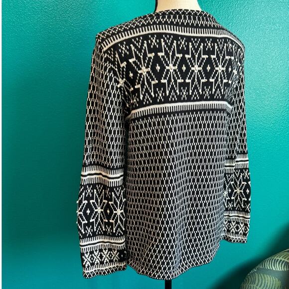 J.Jill Black & White Fair Isle Snowflake Knit Sweater Women's Small - Picture 7 of 12